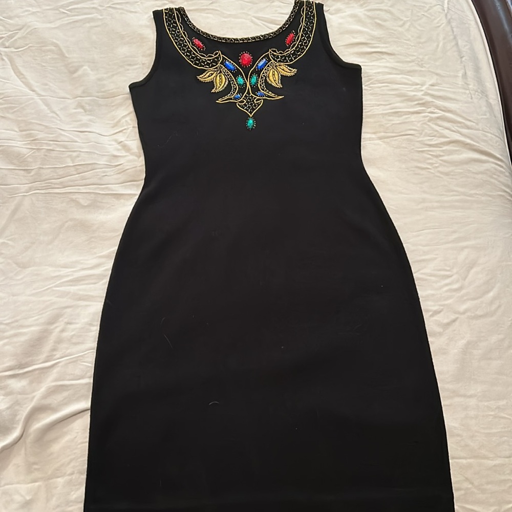 Vintage Jeweled Sleeveless Sweater Dress with V-Back, Size S
